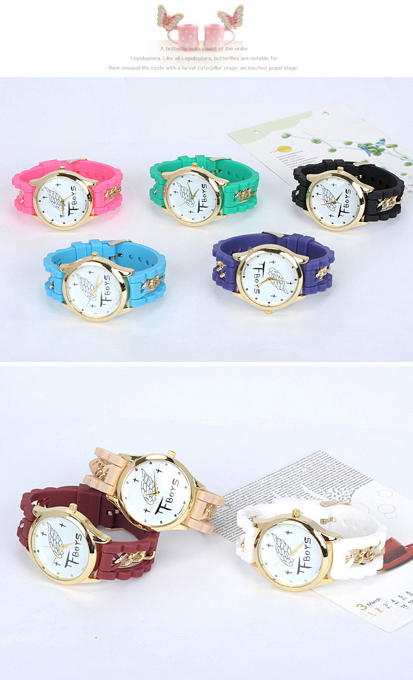 Revealing Green Letter Tfboys Pattern Decorated Chain Design,Ladies Watches
