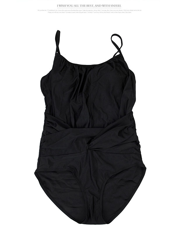 Fashion Black Pure Color Siamese Simple Design Nylon Monokini,One Pieces