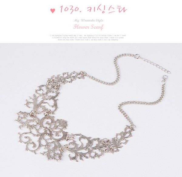 retro beauty Silver Color Flower Decorated Hollow Out Design,Bib Necklaces