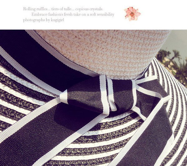 sweet Navy Blue & White Bow-knot Shape Stripe Design,Sun Hats