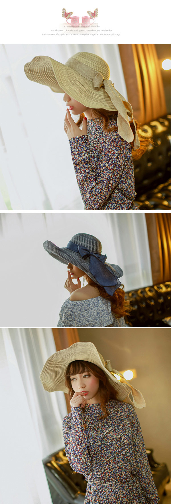 boutique Navy Blue Bow-knot Shape Simple Design,Sun Hats