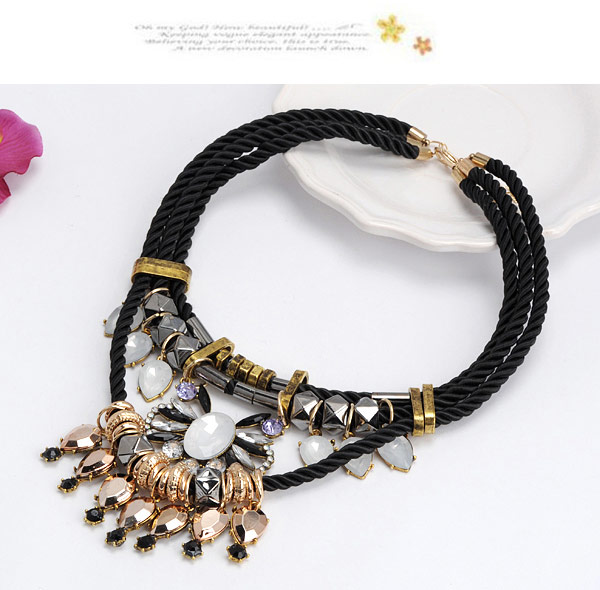 charming Black Gemstone Decorated Waterdrop Shape Design,Bib Necklaces