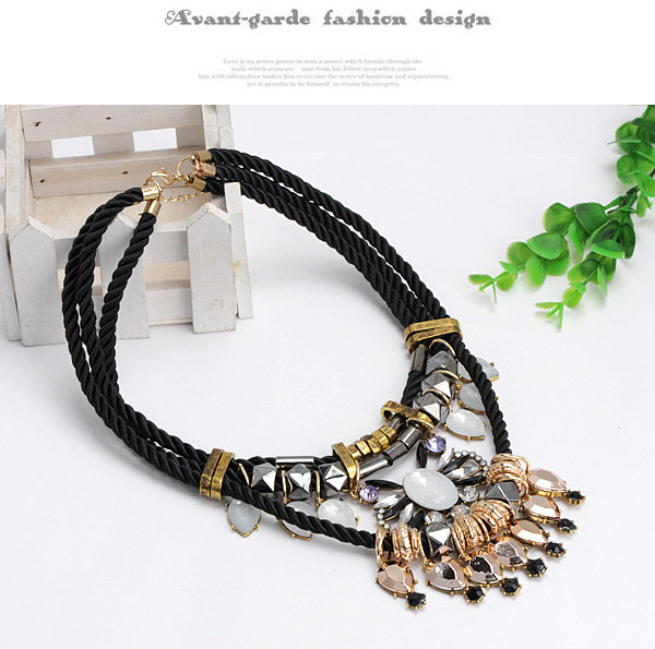 charming Black Gemstone Decorated Waterdrop Shape Design,Bib Necklaces