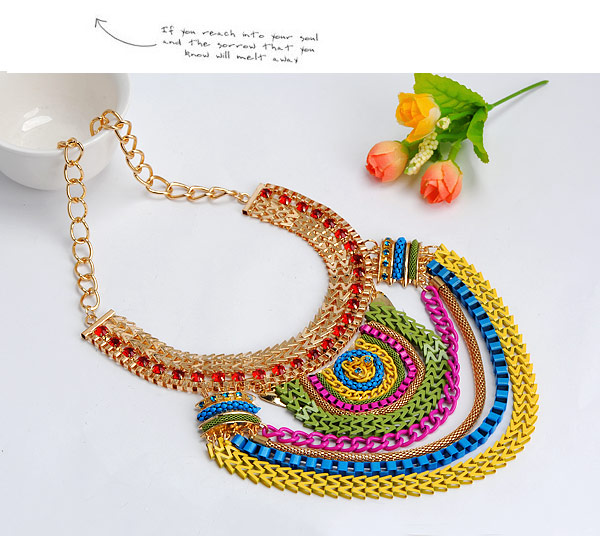 Pretty Multicolor Diamond Decorated Multilayer Design,Bib Necklaces