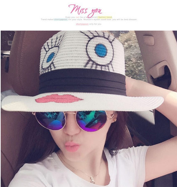 Cute White Eyes & Lips Pattern Simple Design,Sun Hats