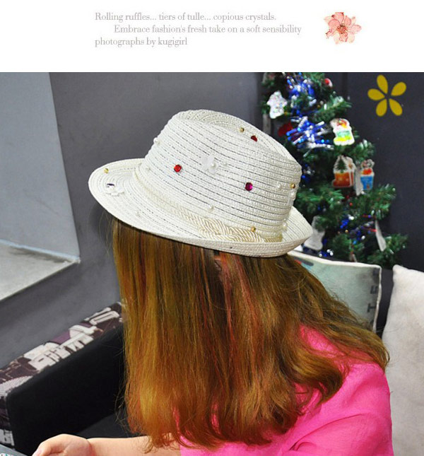 Upscale White Beads Decorated Flower Design,Sun Hats