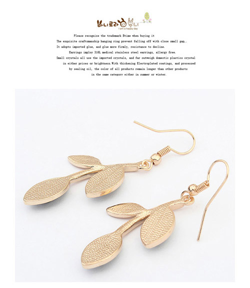 Executive Beige Leaf Shape Decorated Simple Design Alloy Korean Earrings ,Drop Earrings