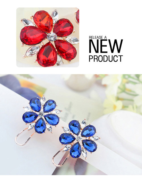 Bendable Black Diamond Decorated Flower Design Alloy Stud Earrings ,Stud Earrings
