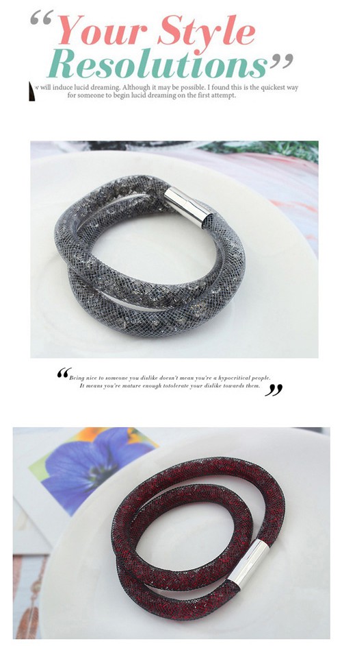 Energie White Grid Decorated Double Layer Design Alloy Fashion Bracelets ,Fashion Bracelets