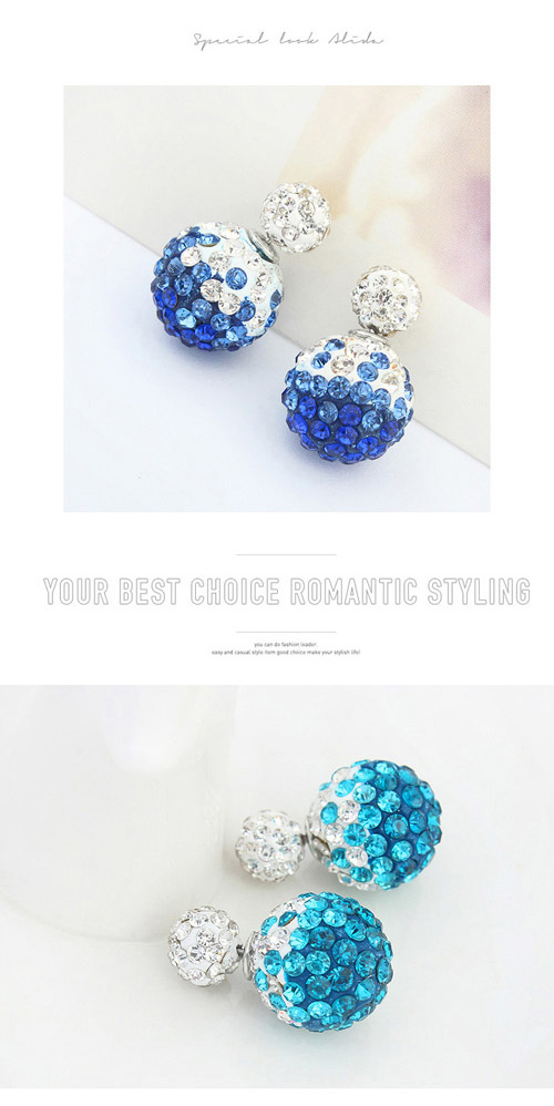 Uniqe Blue Diamond Decorated Round Shape Design,Stud Earrings