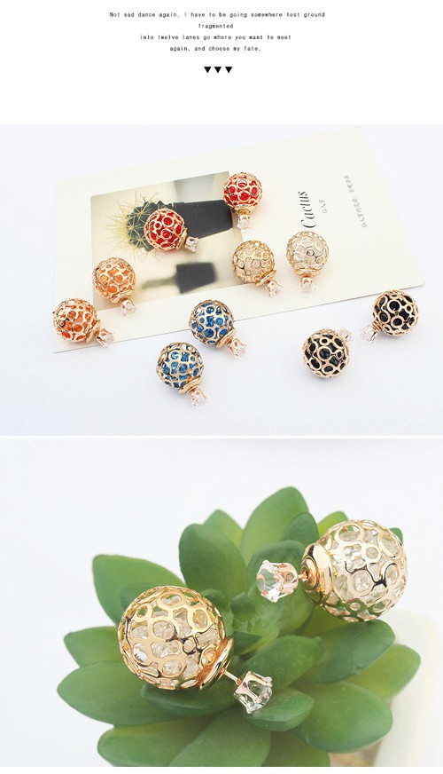 Beige Black Round Shape Decorated Hollow Out Design,Drop Earrings