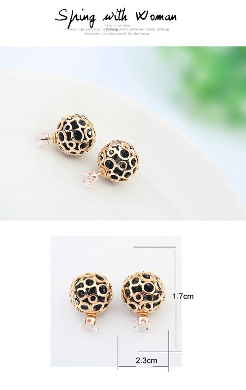Beige Black Round Shape Decorated Hollow Out Design,Drop Earrings