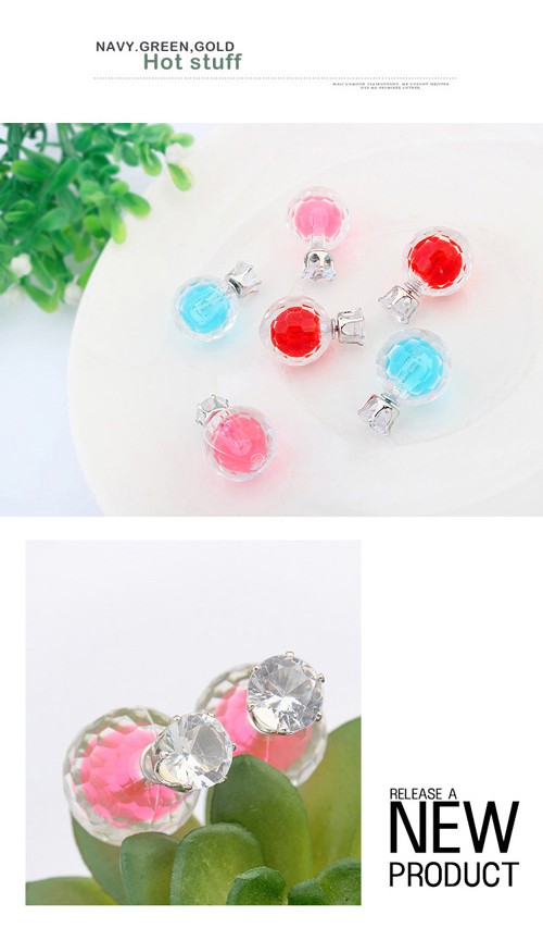 Moving Red Round Shape Decorated Simple Design,Stud Earrings