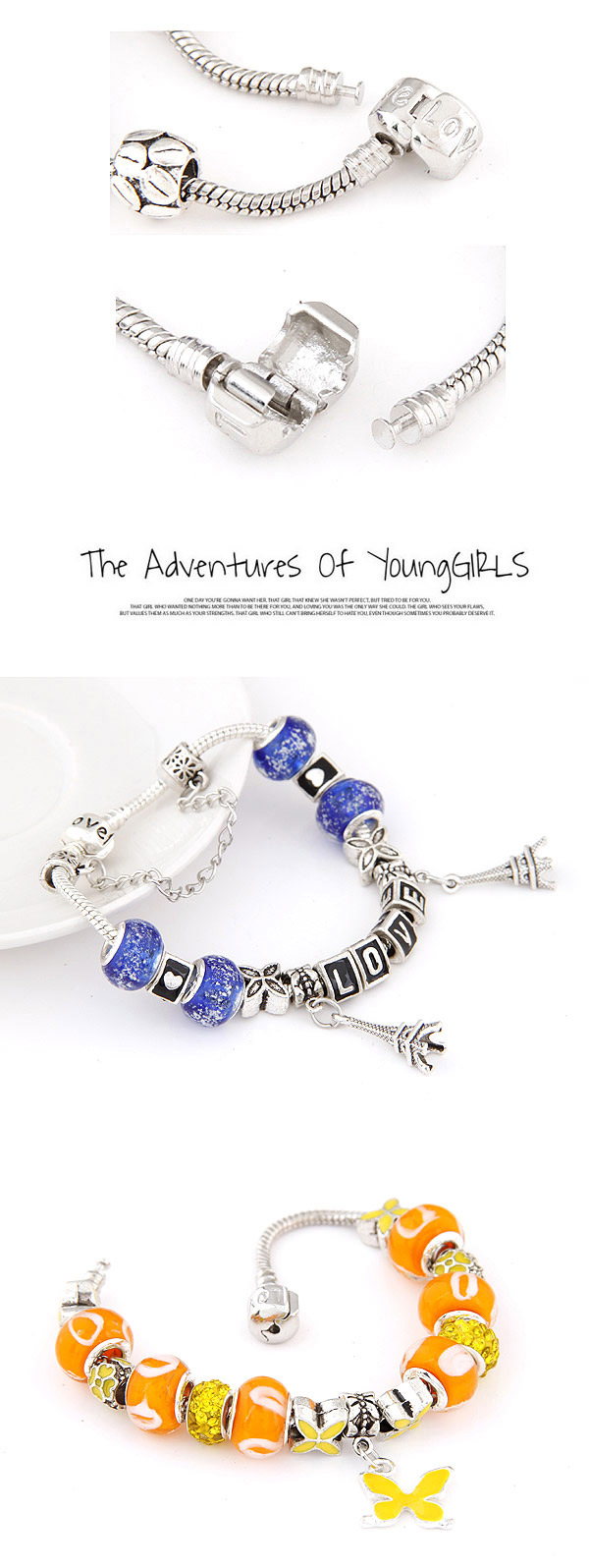 Costume Blue Beads Decorated Eiffel Tower & Butterfly Shape Design,Fashion Bracelets