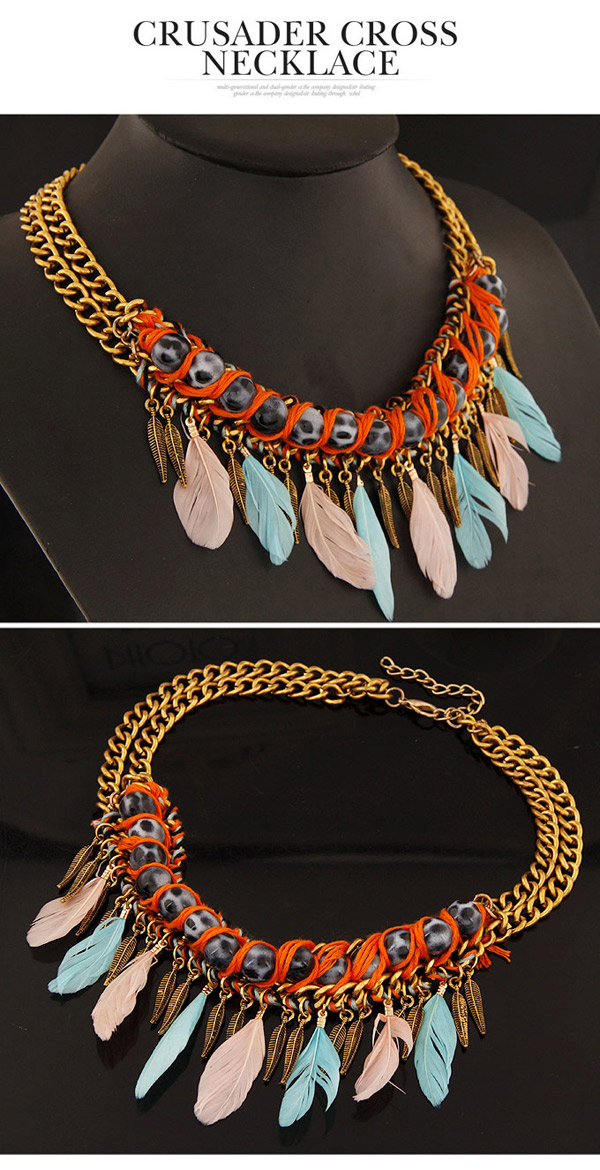 Fashion Multicolor Leaf & Feather Shape Decorated Tassel Design,Chains