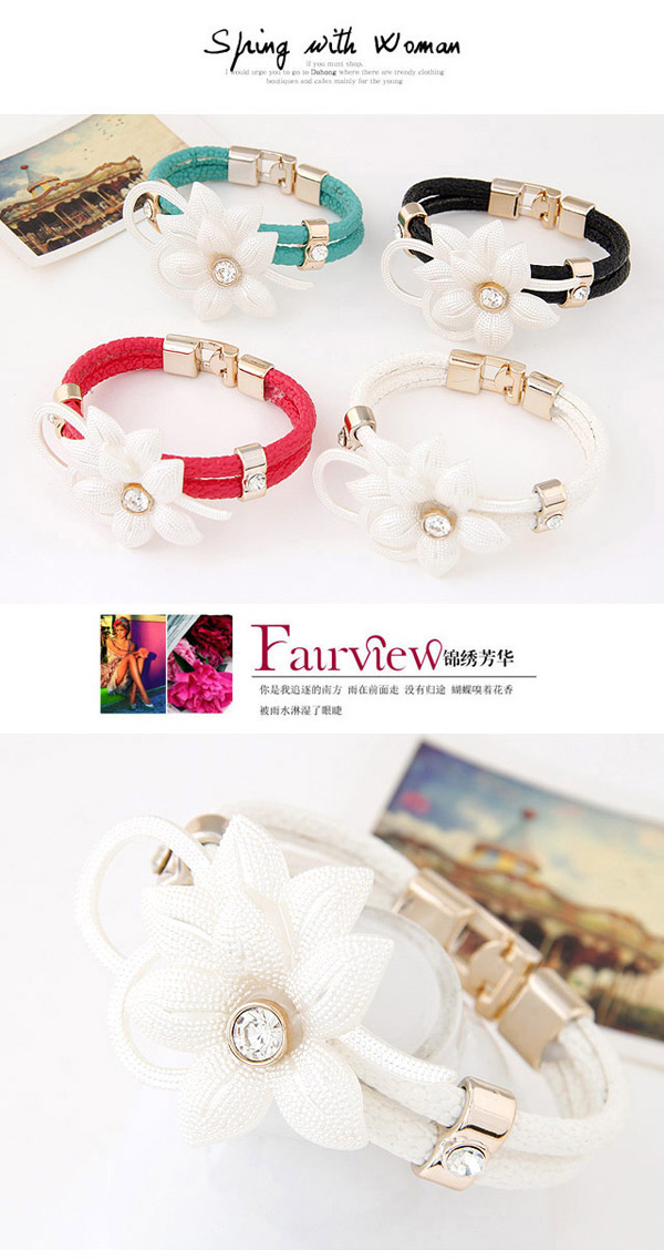 Elegant Red Flower Decorated Double Layer Design Leather Korean Fashion Bracelet,Fashion Bracelets
