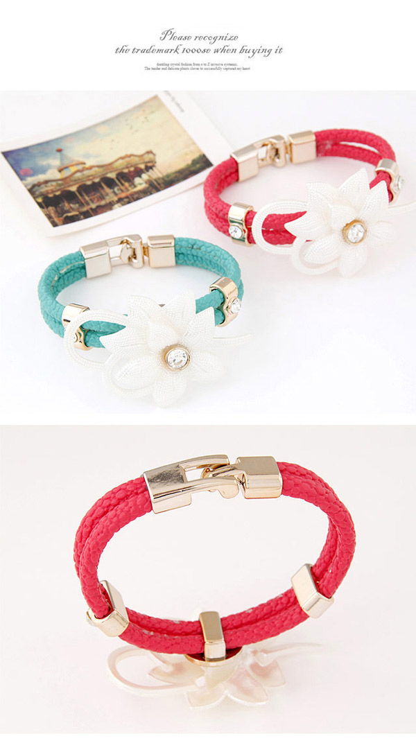 Elegant Red Flower Decorated Double Layer Design Leather Korean Fashion Bracelet,Fashion Bracelets
