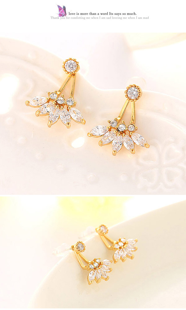 Boutique Champagne Gold Diamond Decorated Flower Design  Cuprum Fashion earrings,Drop Earrings