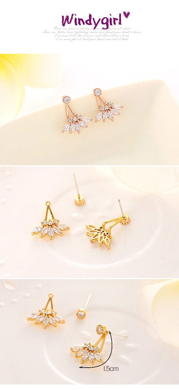 Boutique Champagne Gold Diamond Decorated Flower Design  Cuprum Fashion earrings,Drop Earrings