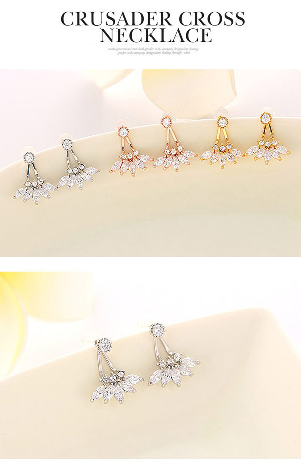 Boutique Silver Color Diamond Decorated Flower Design  Cuprum Fashion earrings,Earrings set