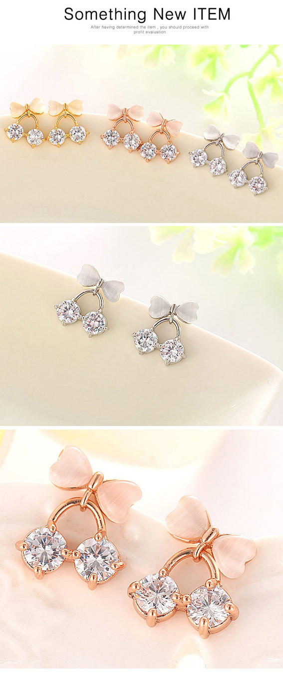 Sweet Champagne Gold Diamond Decorated Bowknot Shape Design  Cuprum Fashion earrings,Earrings set