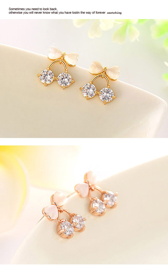 Sweet Champagne Gold Diamond Decorated Bowknot Shape Design  Cuprum Fashion earrings,Earrings set