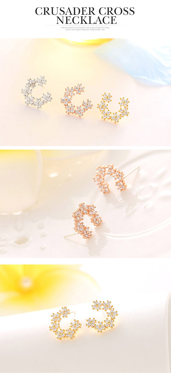 Elegant Champagne Gold Diamond Decorated Clover Shape Design  Cuprum Fashion earrings,Earrings set