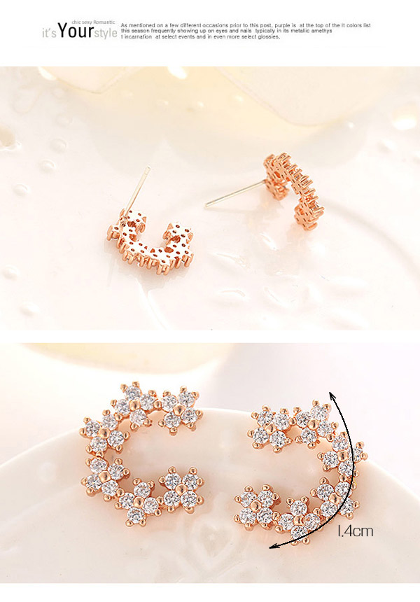 Elegant Champagne Gold Diamond Decorated Clover Shape Design  Cuprum Fashion earrings,Earrings set