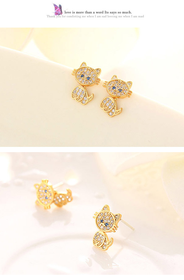 Lovely Silver Color Diamond Decorated Cat Shape Design  Cuprum Fashion earrings,Stud Earrings