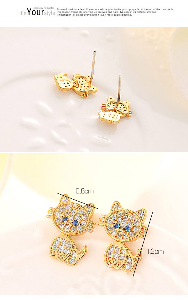 Lovely Silver Color Diamond Decorated Cat Shape Design  Cuprum Fashion earrings,Stud Earrings
