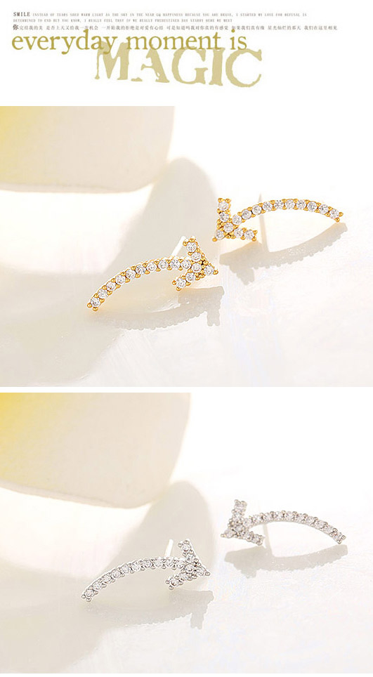 Delicate Champagne Gold Diamond Decorated Arrow Shape Design  Cuprum Fashion earrings,Earrings set