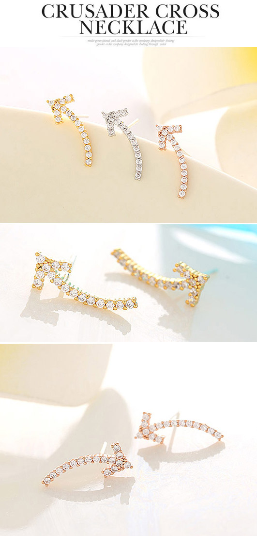 Delicate Silver Color Diamond Decorated Arrow Shape Design  Cuprum Fashion earrings,Earrings set
