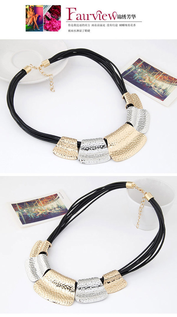 Vibrant Gold & Silver Color Metal Decorated Geometrical Shape Design,Chokers