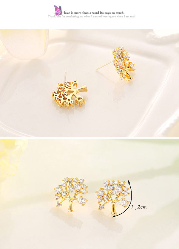 Boutique Silver Color Diamond Decorated Tree Shape Design  Cuprum Fashion earrings,Stud Earrings