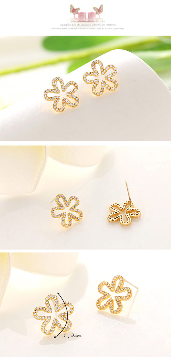 Brilliant Rose Gold Diamond Decorated Flower Design  Cuprum Fashion earrings,Stud Earrings