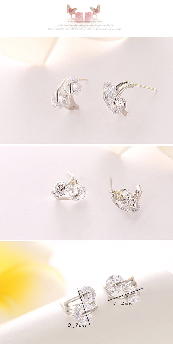 Sweet Silver Color Diamond Decorated Flower Design  Cuprum Fashion earrings,Earrings set