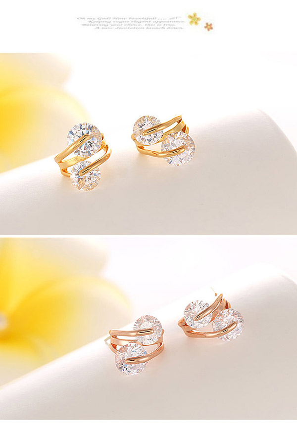 Sweet Champagne Gold Diamond Decorated Flower Design  Cuprum Fashion earrings,Earrings set
