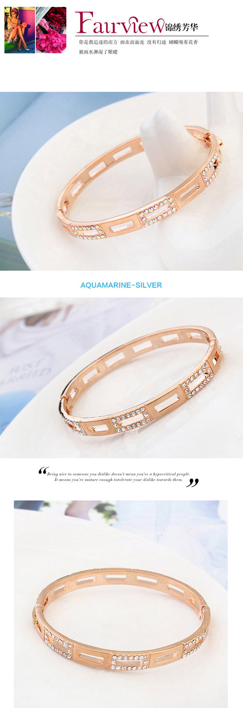 Upscale Rose Gold & Multicolor Diamond Decorated Hollow Out Design  Alloy Crystal Bracelets,Crystal Bracelets