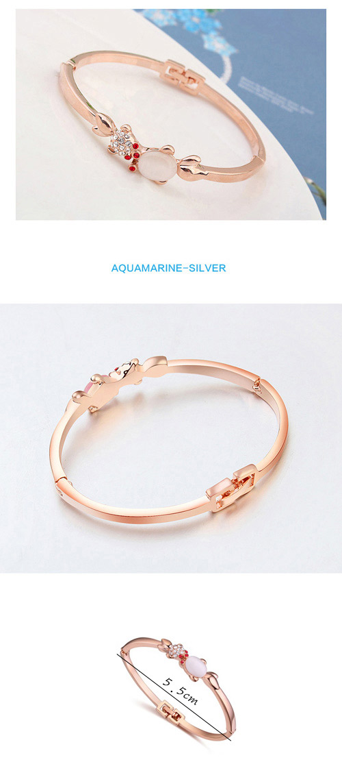 Cute Rose Gold & White Diamond Decorated Fish Shape Design  Alloy Crystal Bracelets,Crystal Bracelets