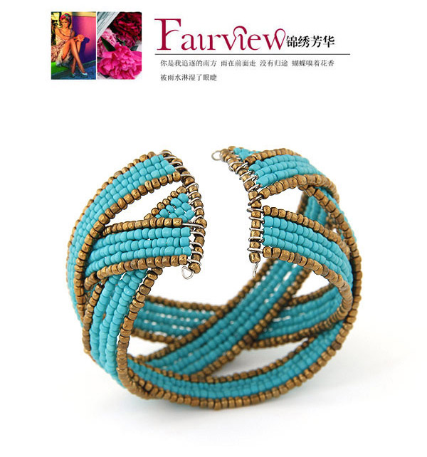 Bohemia Blue Beads Decorated Weave Design Alloy Fashion Bangles,Fashion Bangles