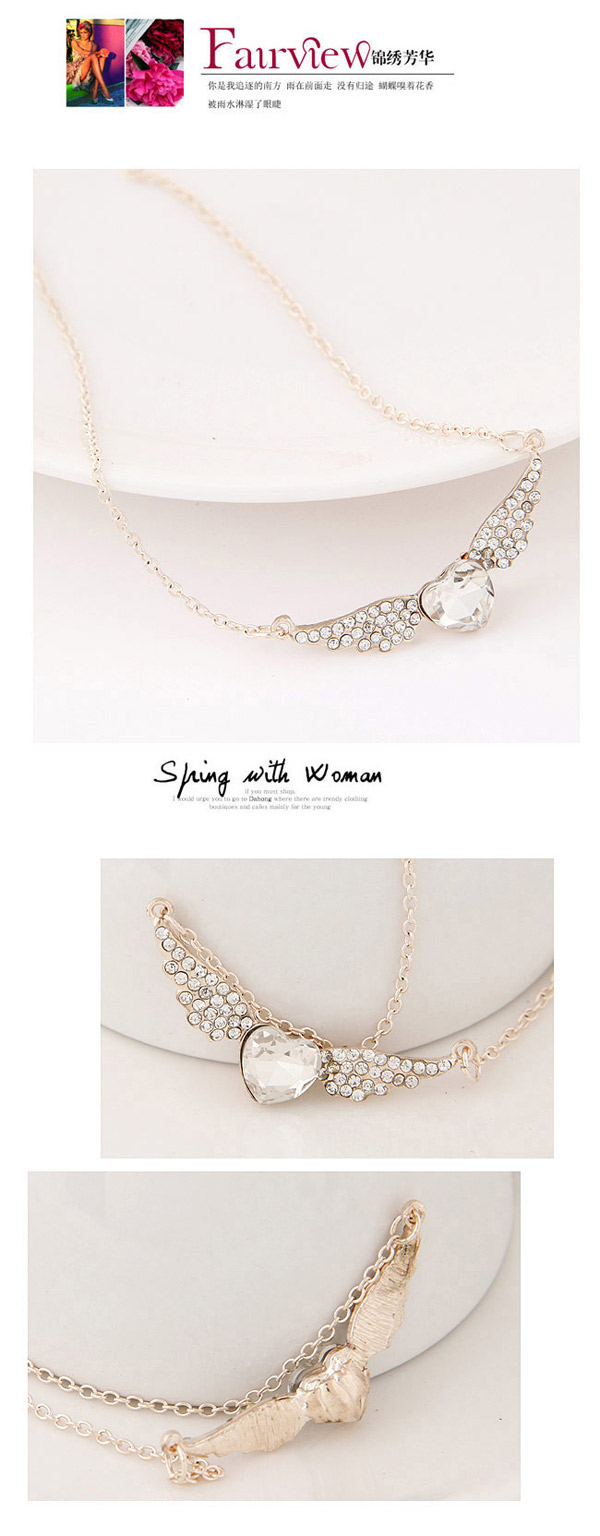 Upscale Rose Gold Diamond Decorated Wing Shape Design,Chains