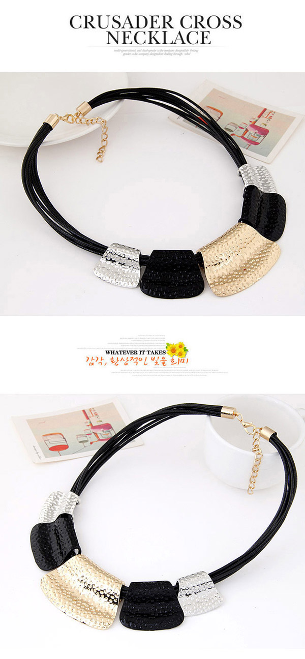 Concise Black Geometry Shape Decorated Multilayer Design,Chokers