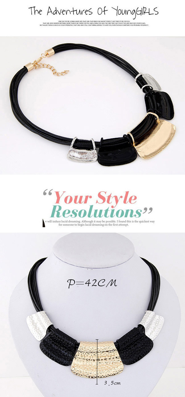 Concise Black Geometry Shape Decorated Multilayer Design,Chokers