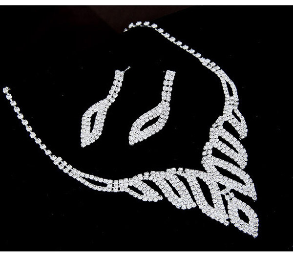 Shiny Silver Color Diamond Decorated Leaf Shape Design  Alloy Jewelry Sets,Jewelry Sets