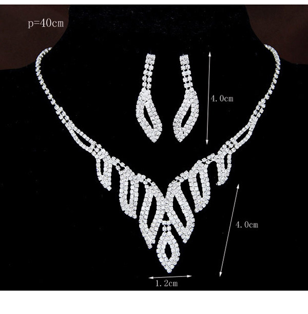 Shiny Silver Color Diamond Decorated Leaf Shape Design  Alloy Jewelry Sets,Jewelry Sets