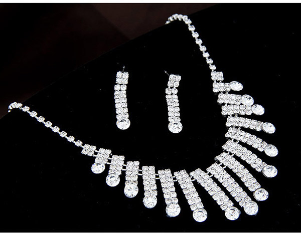 Shiny Silver Color Diamond Decorated Rectangle Shape Design,Jewelry Sets