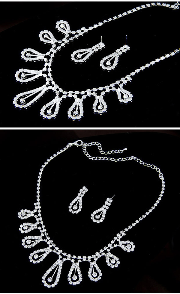 Shiny Silver Color Diamond Decorated Water Drop Shape Design  Alloy Jewelry Sets,Jewelry Sets