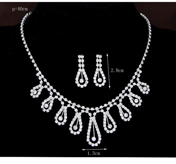 Shiny Silver Color Diamond Decorated Water Drop Shape Design  Alloy Jewelry Sets,Jewelry Sets