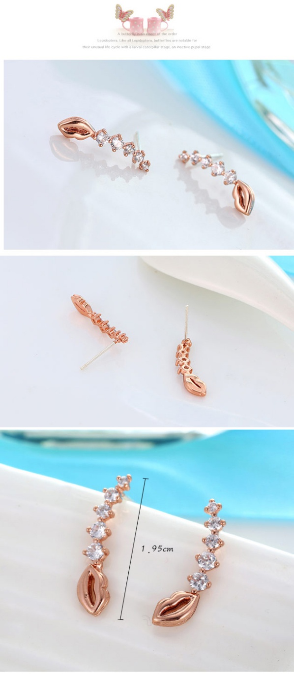 Bardian Rose Gold Lips Decorated Simple Design(anti-allergy) Cuprum Stud Earrings,Stud Earrings