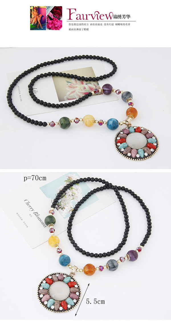 Sweet Multicolor Beads Decorated Round Shape Pendant Design Alloy Beaded Necklaces,Beaded Necklaces